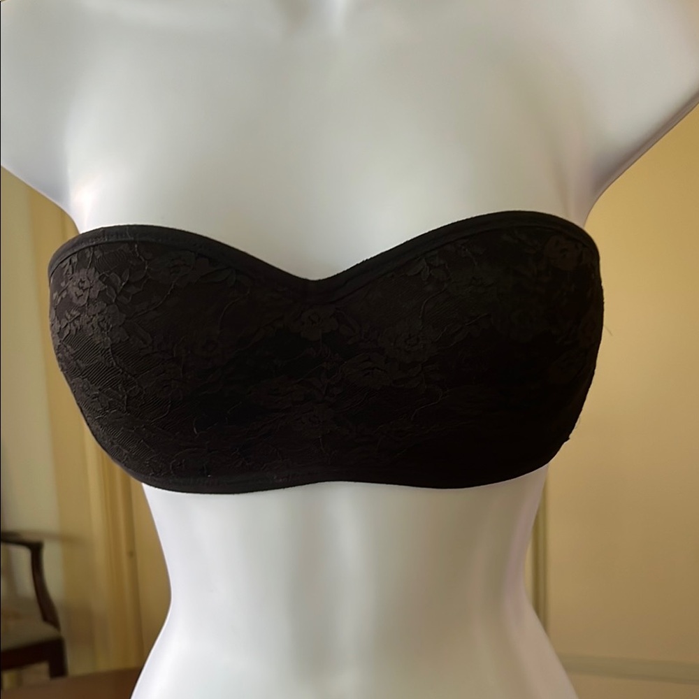 Victorias Secret PINK Black Pink padded Lace Underwire Strapless Bra Small 32